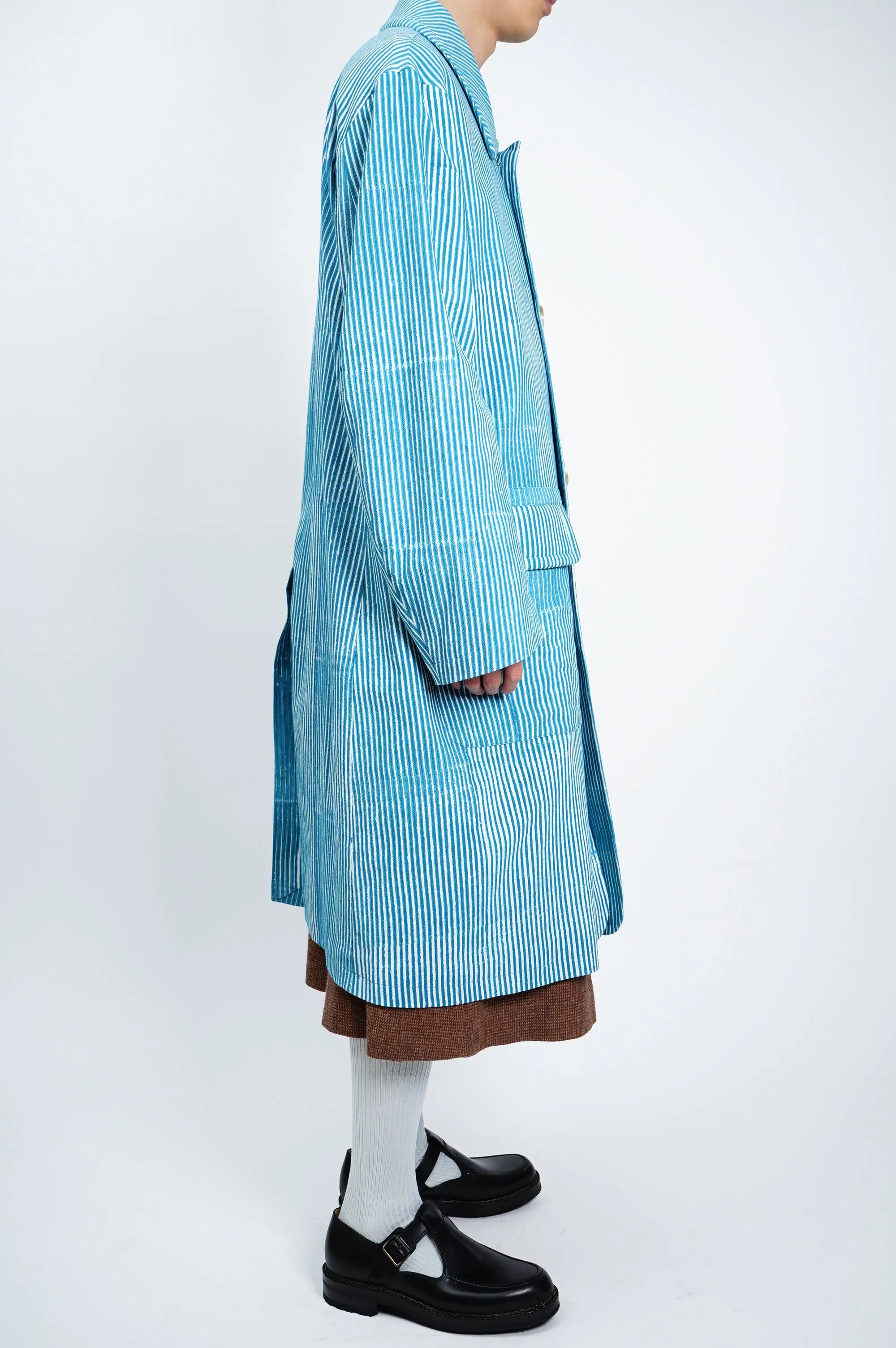 -Block Print Soutien Collar Coat-