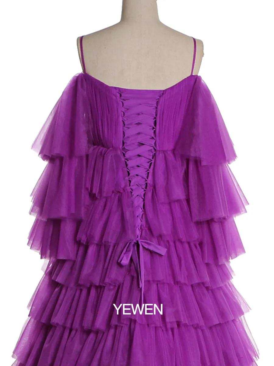 A-Line Pregnant Dress Ruffled Cold Shoulder Tiered Maternity Dress for photo shoot