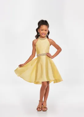 Ashley Lauren Kids 8103 Size 4 Yellow Short Halter cocktail dress with overskirt Pageant Wear