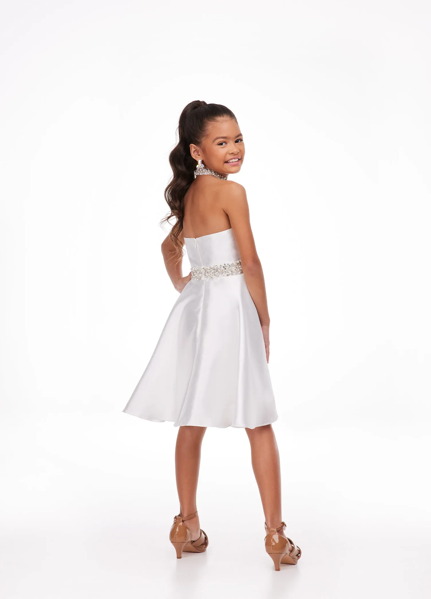 Ashley Lauren Kids 8103 Size 4 Yellow Short Halter cocktail dress with overskirt Pageant Wear