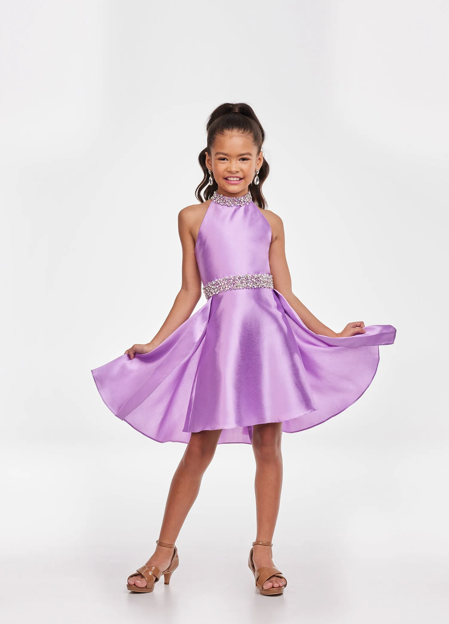 Ashley Lauren Kids 8103 Size 4 Yellow Short Halter cocktail dress with overskirt Pageant Wear