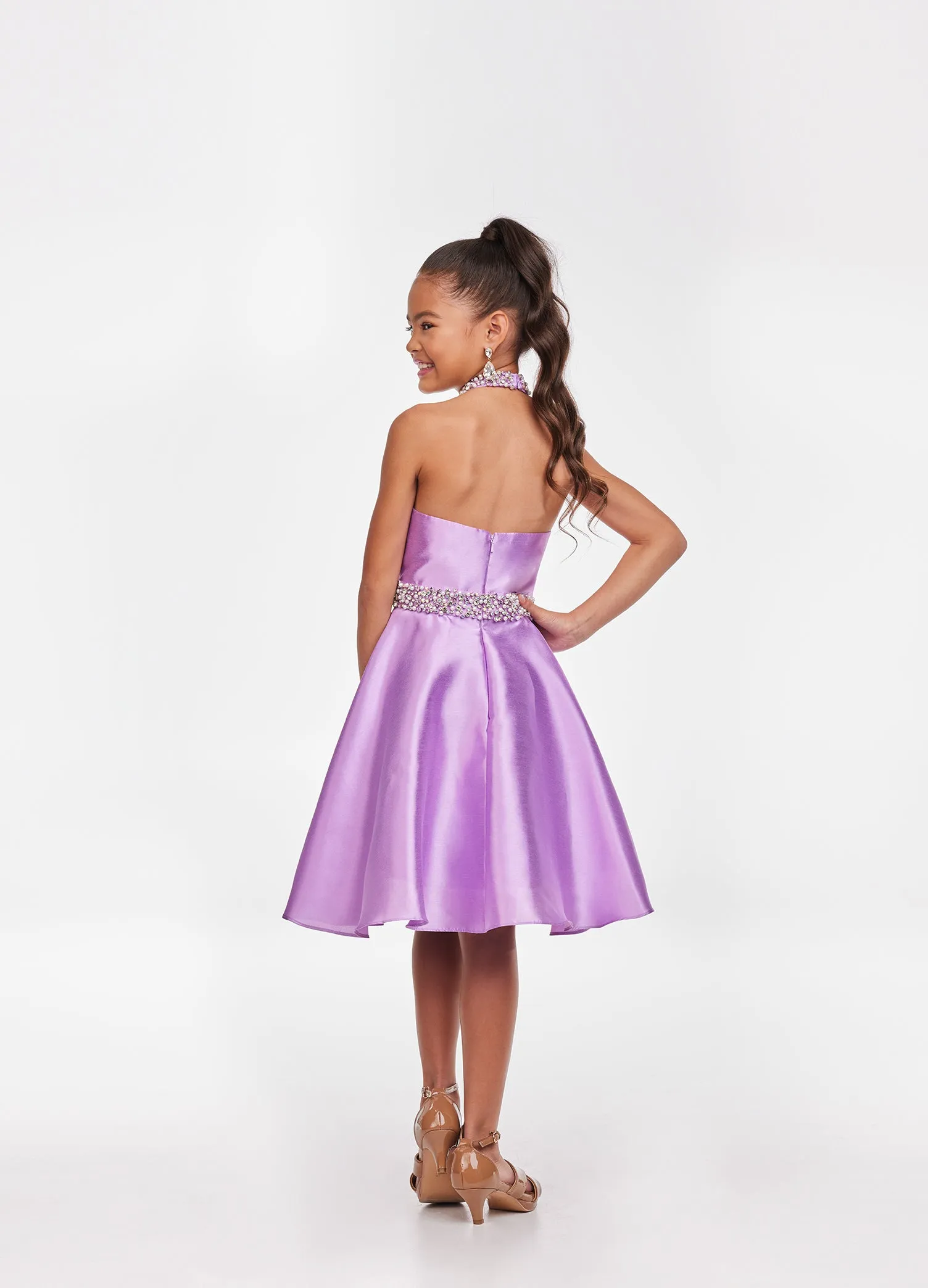 Ashley Lauren Kids 8103 Size 4 Yellow Short Halter cocktail dress with overskirt Pageant Wear