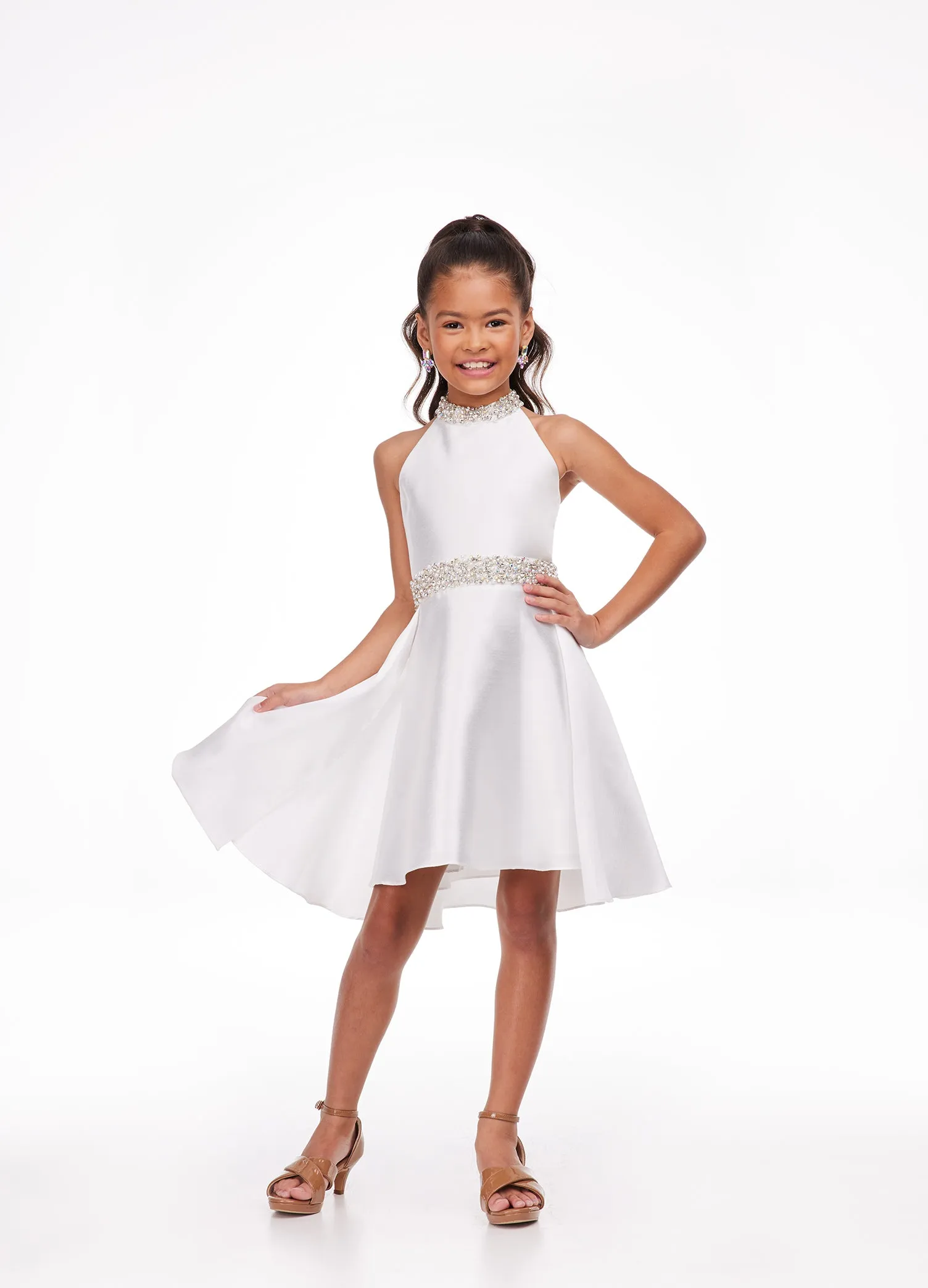 Ashley Lauren Kids 8103 Size 4 Yellow Short Halter cocktail dress with overskirt Pageant Wear