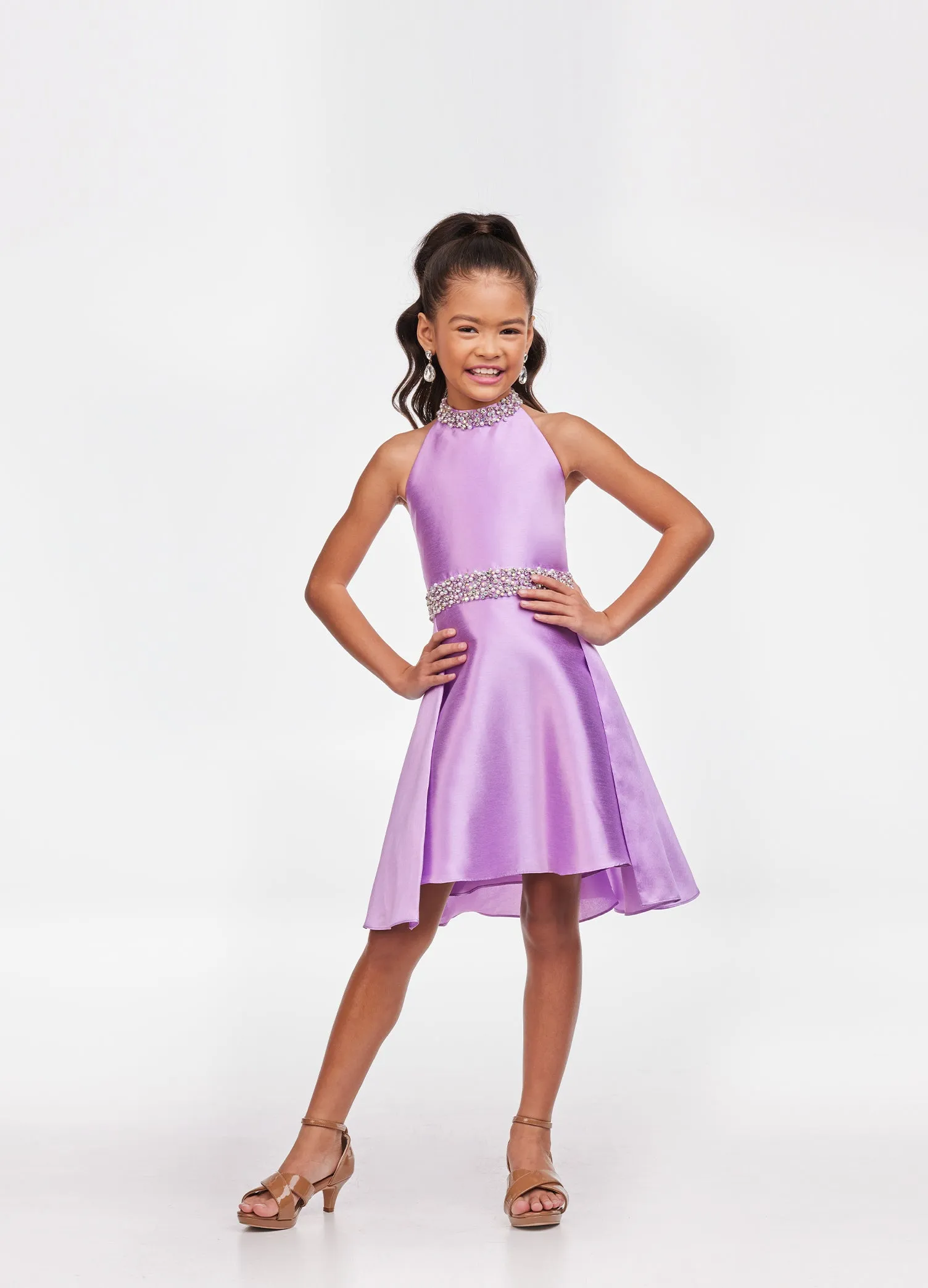 Ashley Lauren Kids 8103 Size 4 Yellow Short Halter cocktail dress with overskirt Pageant Wear
