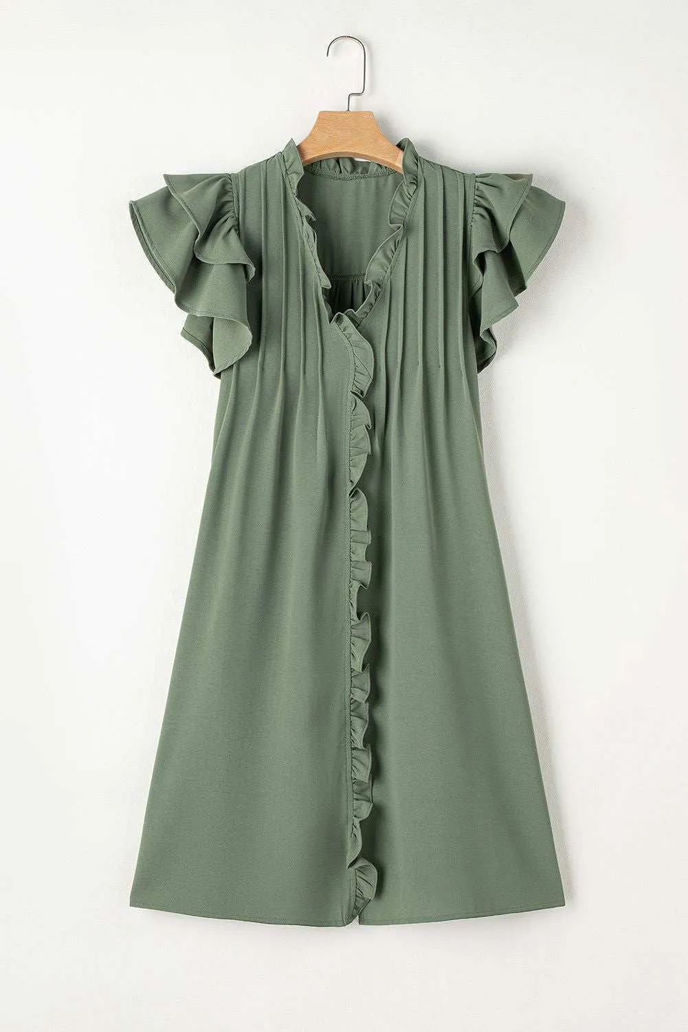 Black Ruffle Sleeve V Neck Frilled Shift Dress - Cute Sexy Chic Style