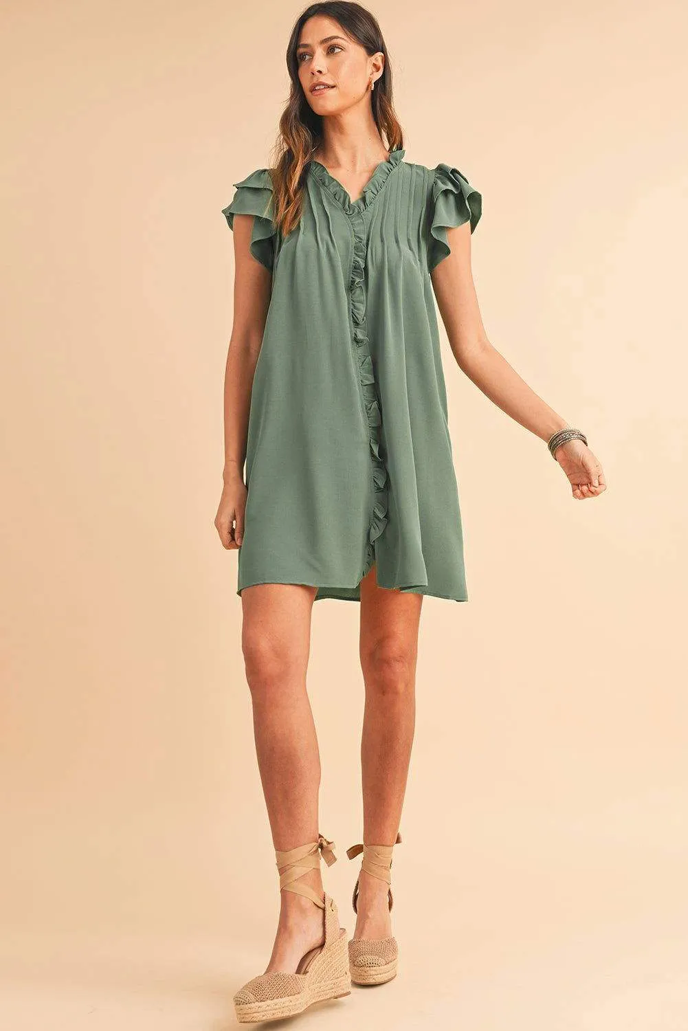 Black Ruffle Sleeve V Neck Frilled Shift Dress - Cute Sexy Chic Style
