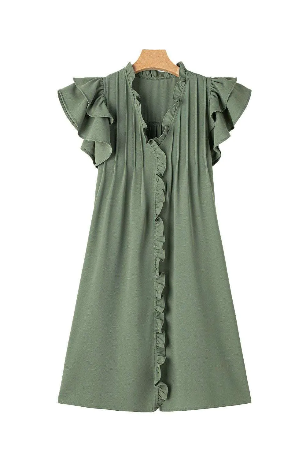 Black Ruffle Sleeve V Neck Frilled Shift Dress - Cute Sexy Chic Style