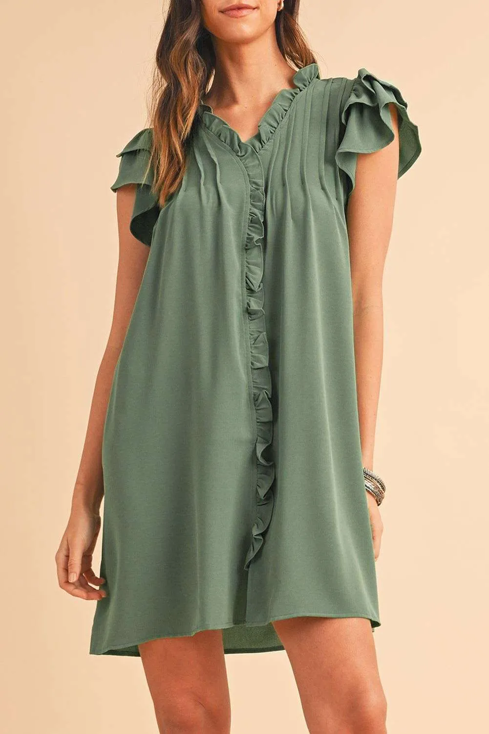 Black Ruffle Sleeve V Neck Frilled Shift Dress - Cute Sexy Chic Style