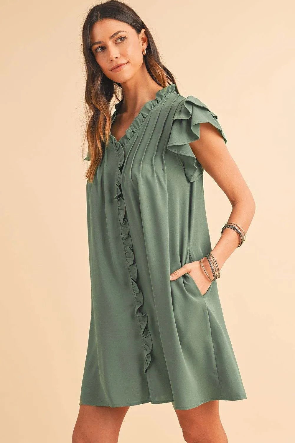 Black Ruffle Sleeve V Neck Frilled Shift Dress - Cute Sexy Chic Style