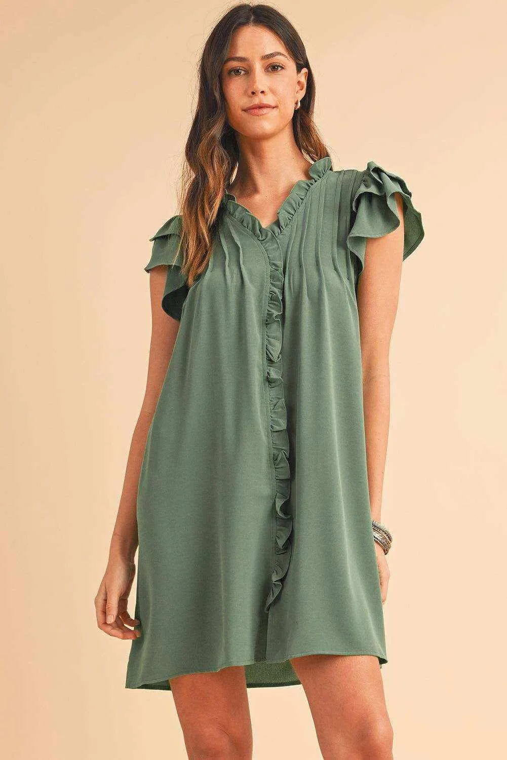 Black Ruffle Sleeve V Neck Frilled Shift Dress - Cute Sexy Chic Style