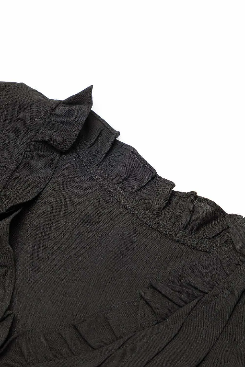 Black Ruffle Sleeve V Neck Frilled Shift Dress - Cute Sexy Chic Style