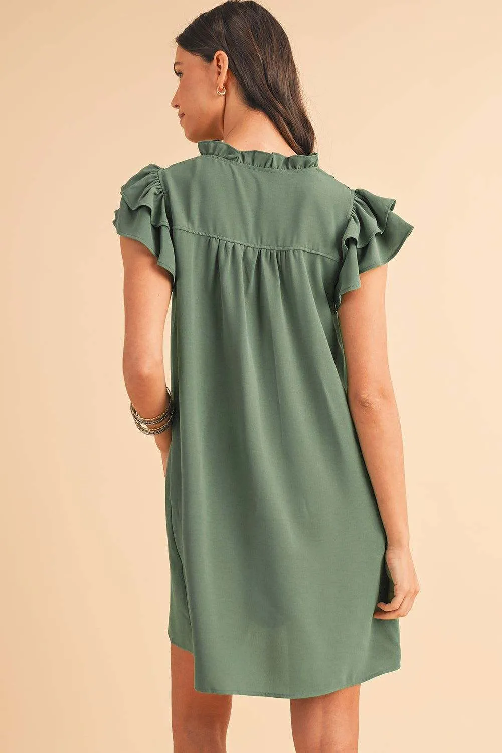 Black Ruffle Sleeve V Neck Frilled Shift Dress - Cute Sexy Chic Style