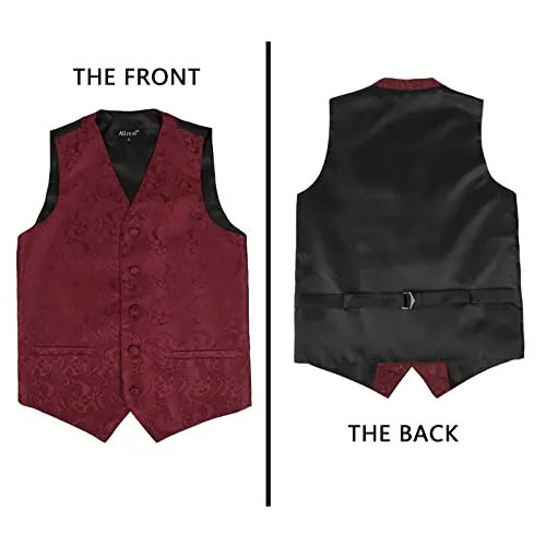 Boy's Classic Paisley Bow Tie and Suit Vest Set, 079-Dark Red