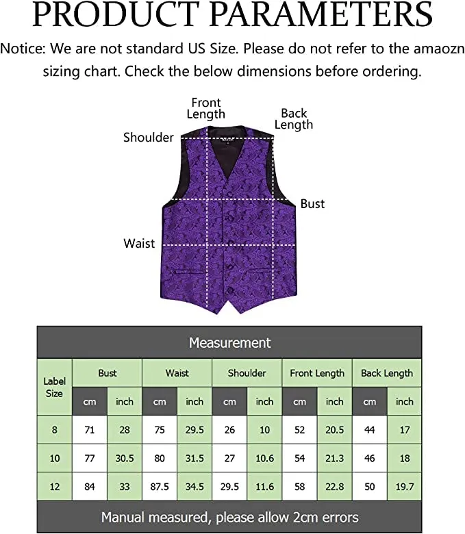 Boy's Classic Paisley Bow Tie and Suit Vest Set, 079-Dark Red