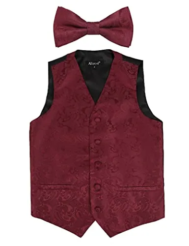 Boy's Classic Paisley Bow Tie and Suit Vest Set, 079-Dark Red