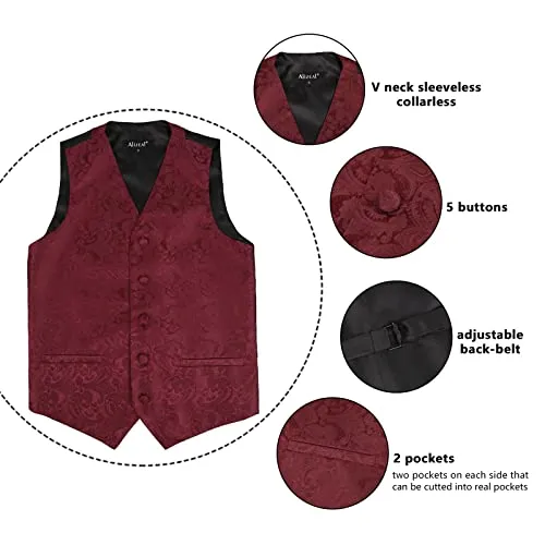 Boy's Classic Paisley Bow Tie and Suit Vest Set, 079-Dark Red