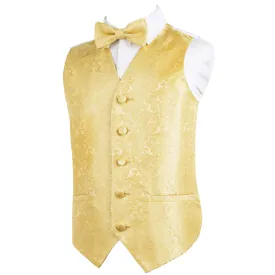 Boy's Classic Paisley Bow Tie and Suit Vest Set, 079-Golden