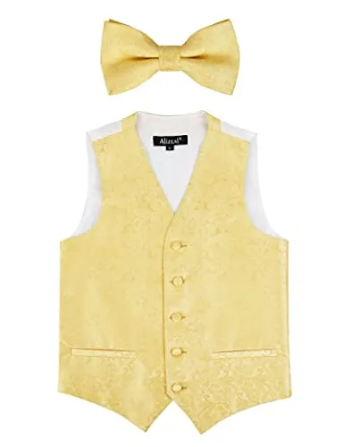 Boy's Classic Paisley Bow Tie and Suit Vest Set, 079-Golden