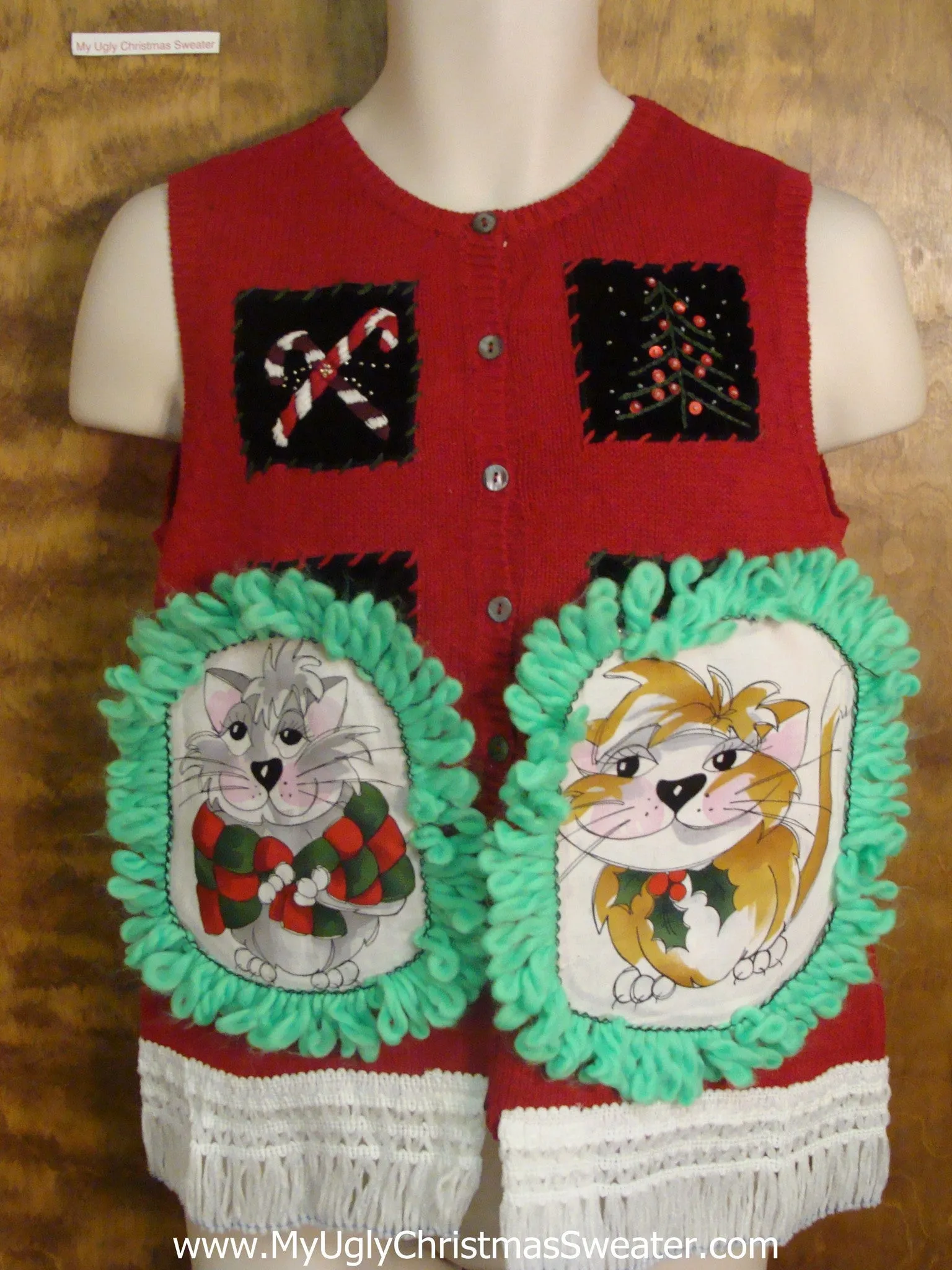 Candy Canes and Berries Cat Christmas Sweater Vest