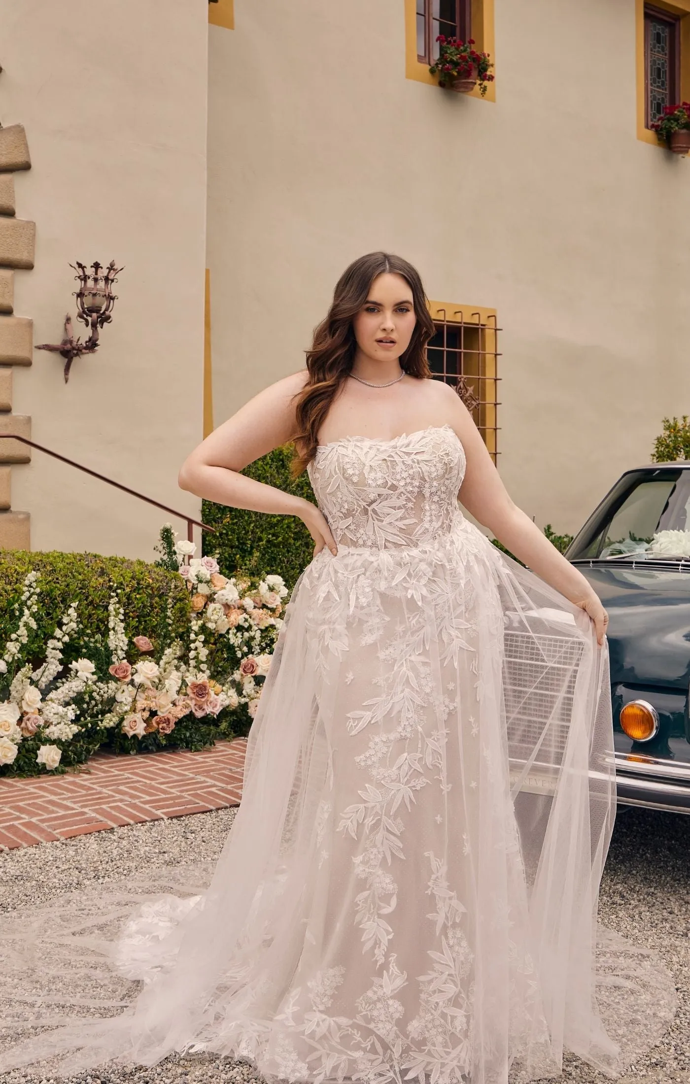 Casablanca Bridal 2548 Jacqueline A-Line Ballgown Off The Shoulder Sheer Floral Tulle Appliques Train Wedding Dress
