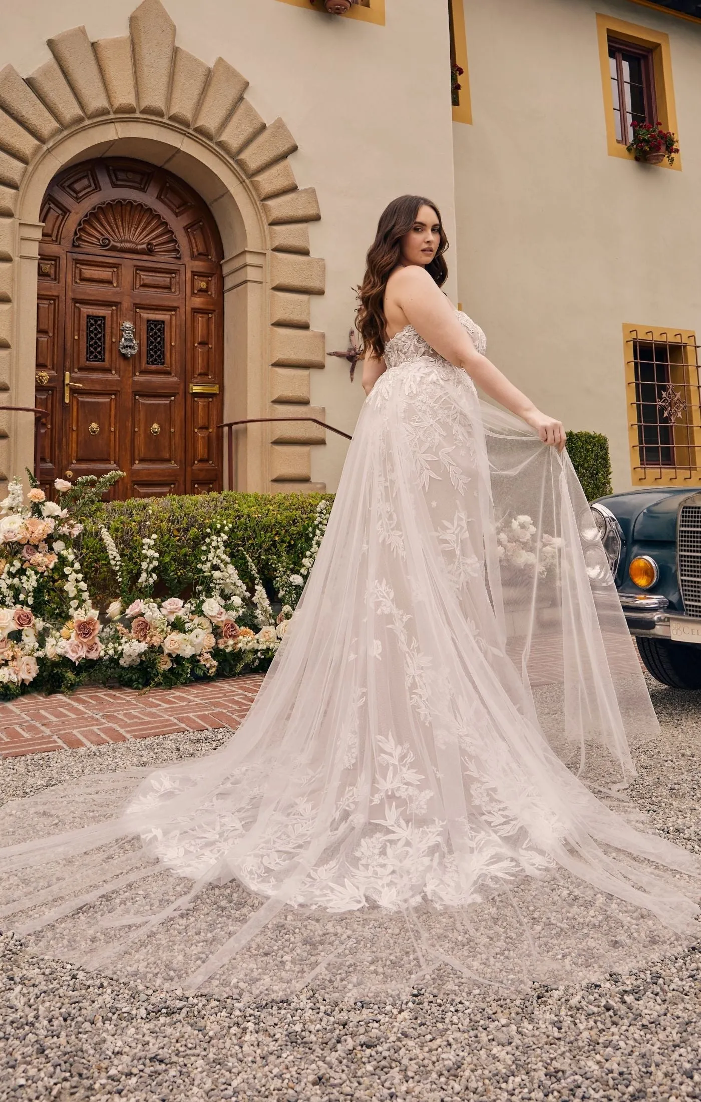 Casablanca Bridal 2548 Jacqueline A-Line Ballgown Off The Shoulder Sheer Floral Tulle Appliques Train Wedding Dress