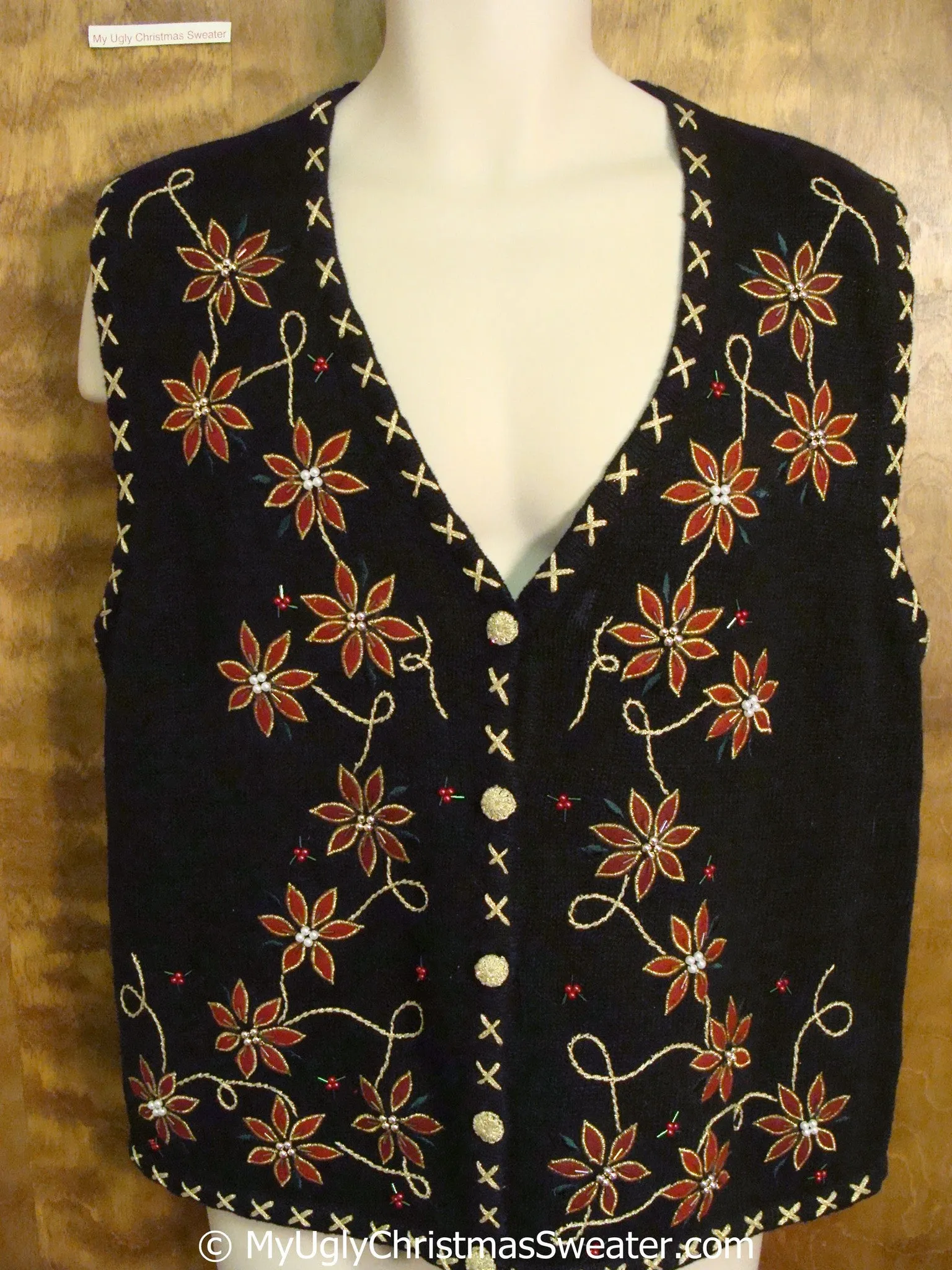 Cheap Poinsettetia Themed Christmas Sweater Vest