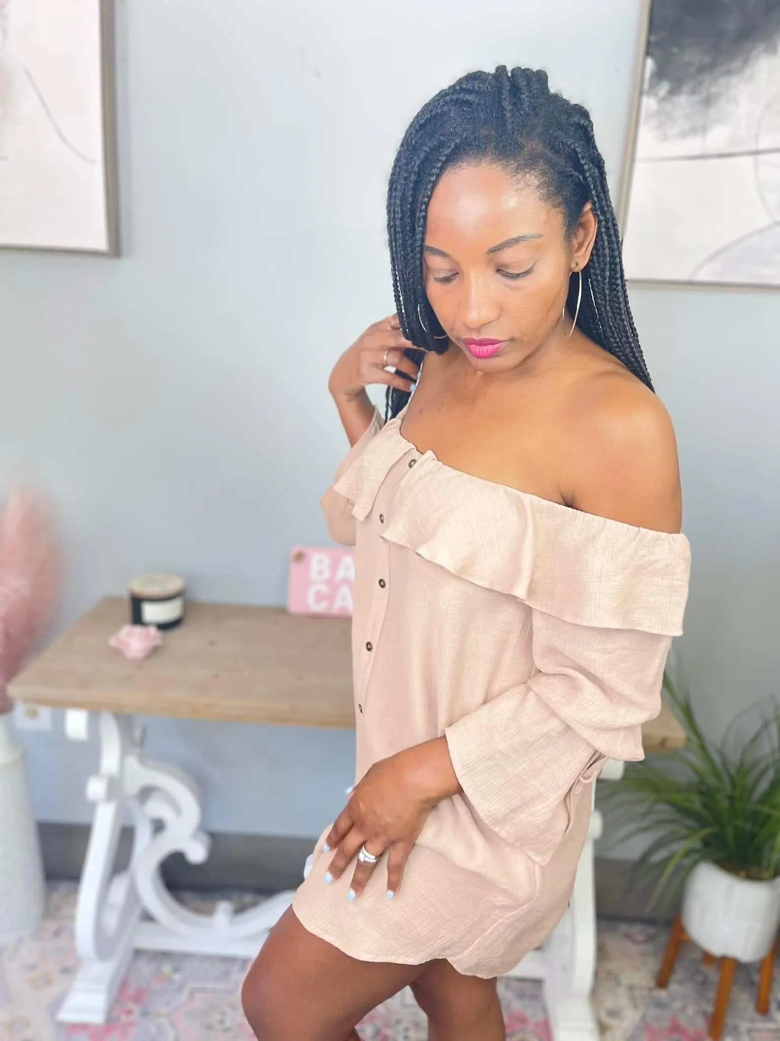 Dusty Pink Romantic Bell Sleeve Dress