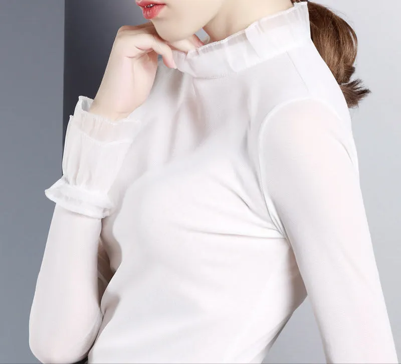 Fashion Lotus Leaf Collar Mesh Bottoming Shirt