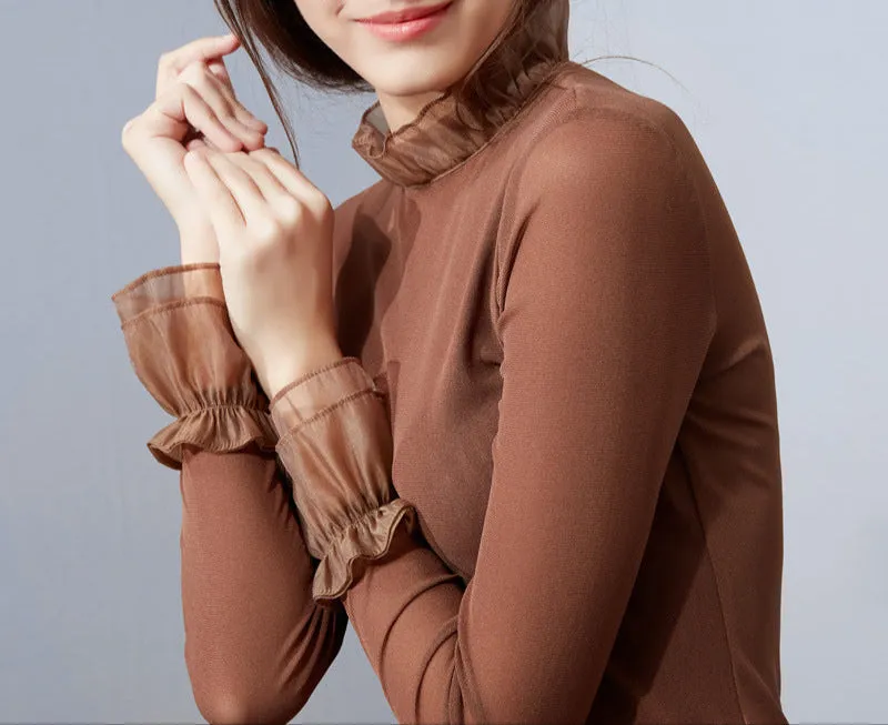 Fashion Lotus Leaf Collar Mesh Bottoming Shirt