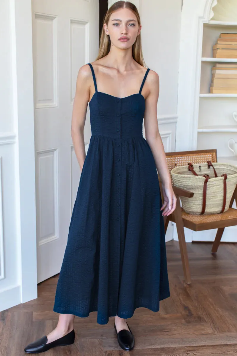 Florentine Layering Dress in Navy Seersucker - Emerson Fry