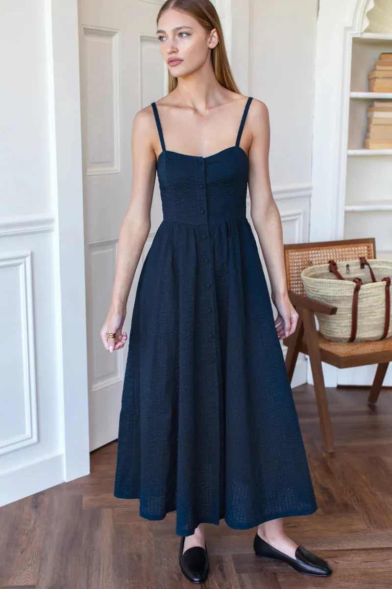 Florentine Layering Dress in Navy Seersucker - Emerson Fry