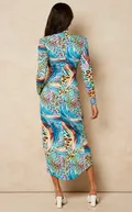 Forever blues multi animal print high low midi dress