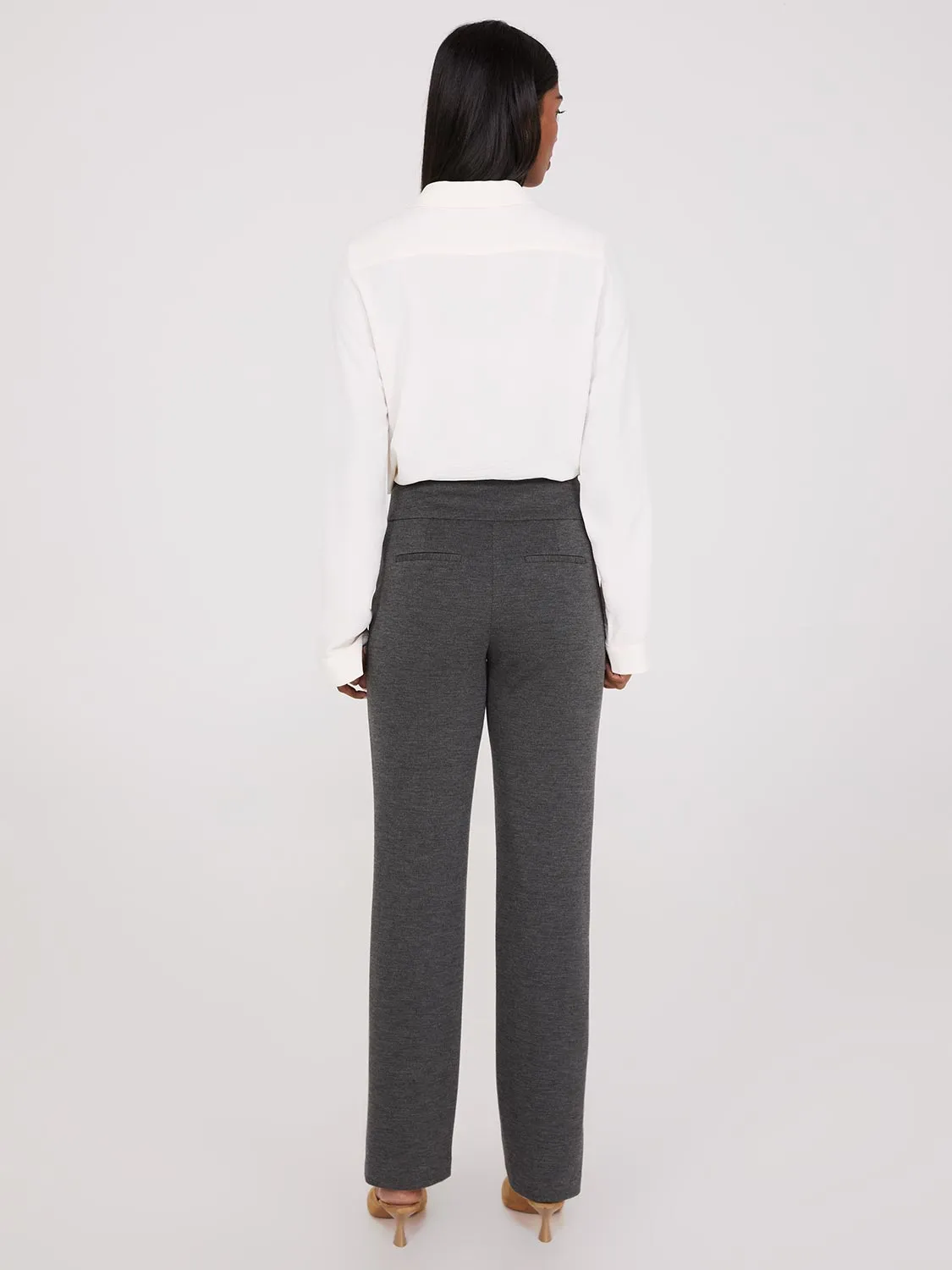 Front Pintuck Straight Leg Twill Pants