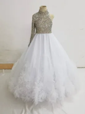 Heavy Beaded Bodice Teen's White Long Formal Gown