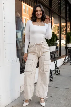 Hey Angel Cargo Pants - Vanilla Khaki