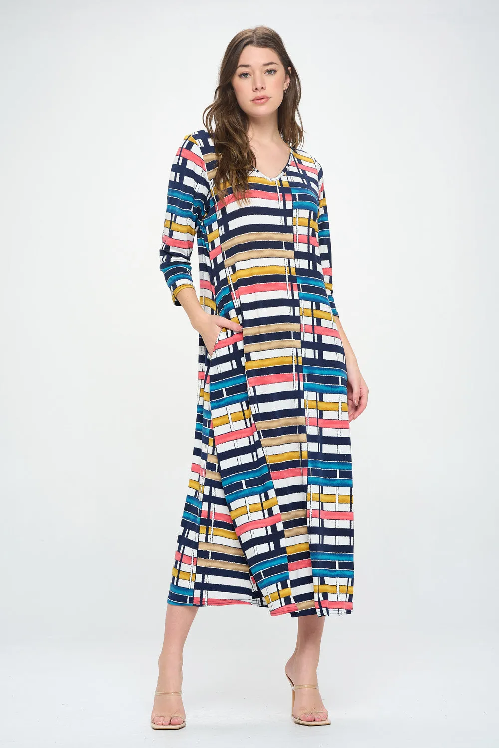 HIT V-Neck Long Dress W/Pocket-7085HT-QRP1-K-W358