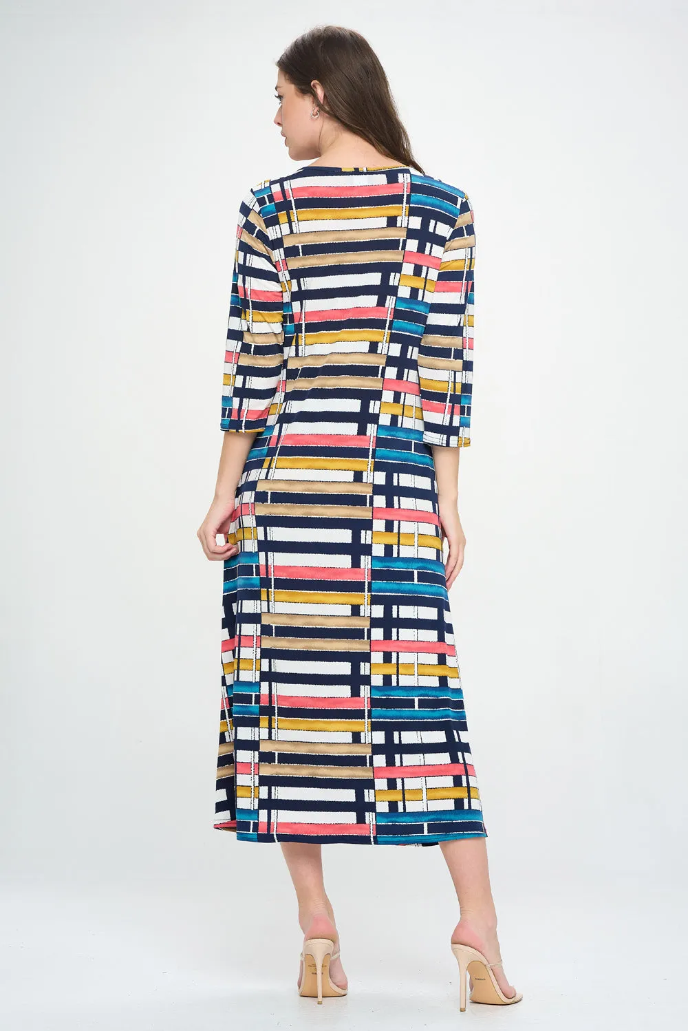 HIT V-Neck Long Dress W/Pocket-7085HT-QRP1-K-W358