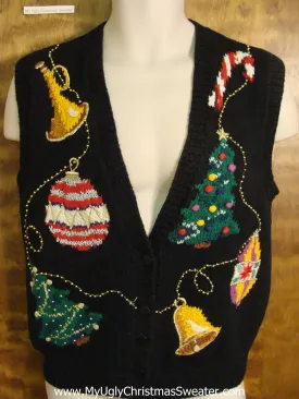Holiday Sweater Vest with Ornaments and Trees