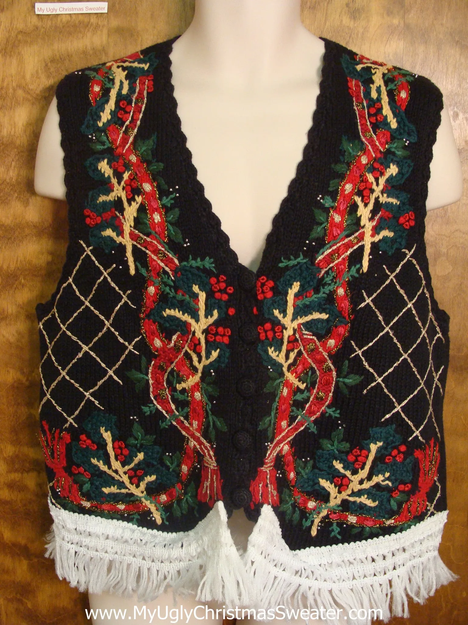 Holly and Ribbons Funny Christmas Sweater Vest