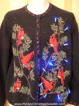 Horrible 2sided Light Up Ugly Xmas Sweater with Red Cardigals