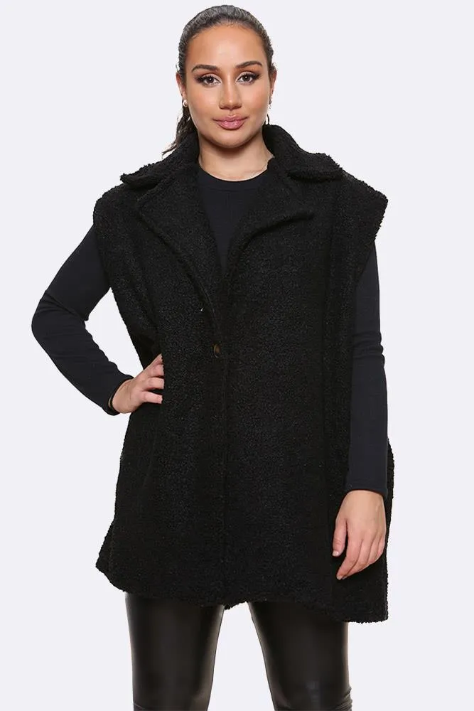Italian Borg Collar Sleeveless Coat