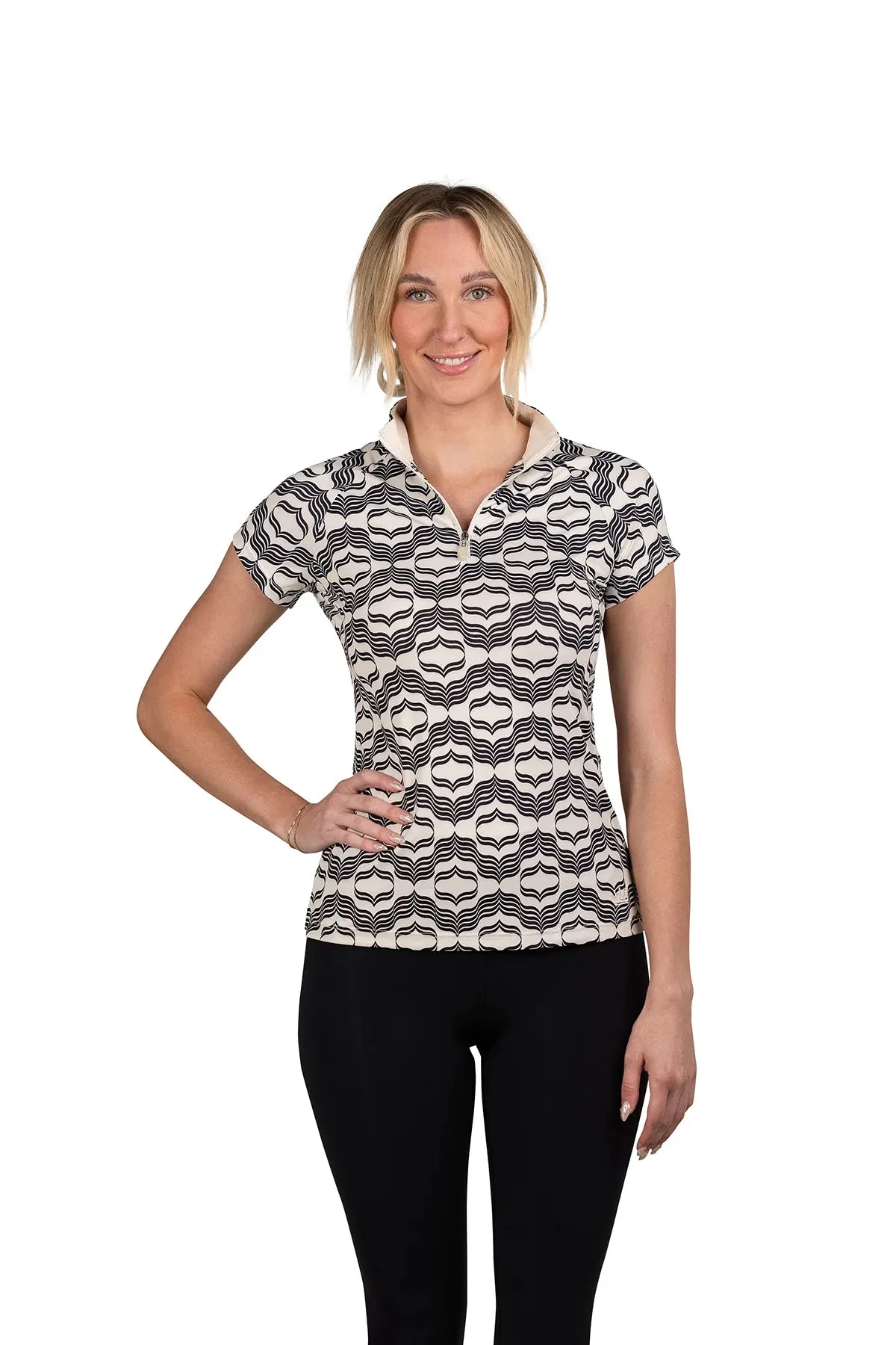 Kastel Cap Sleeve Black and White Geometric 1/4 Zip