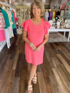 Kendall Flutter Sleeve Dress in Coral or Green