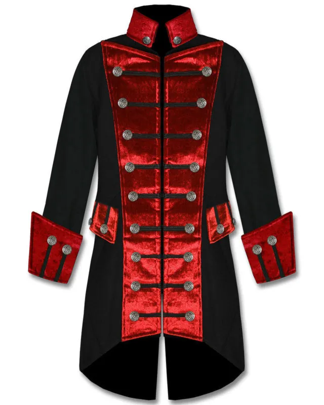 Men's Coats - Velvet Trim Steampunk Vampire Goth Pirate Cotton Coat