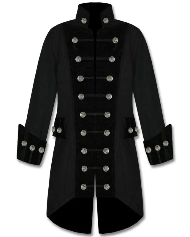 Men's Coats - Velvet Trim Steampunk Vampire Goth Pirate Cotton Coat