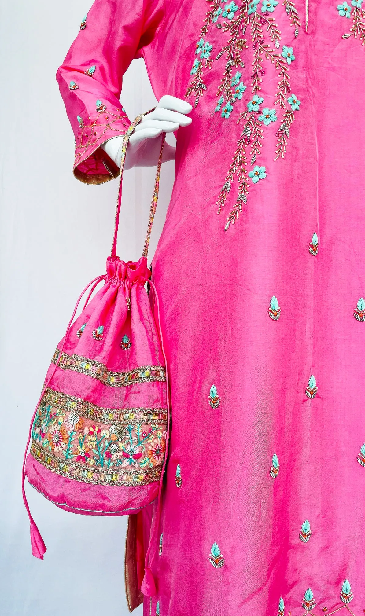 Pink Pure Upada Silk Patiala Salwar Kameez Suit with Chinon Dupatta