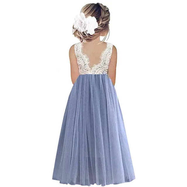Princess Lace Backless Tulle A-line Dress