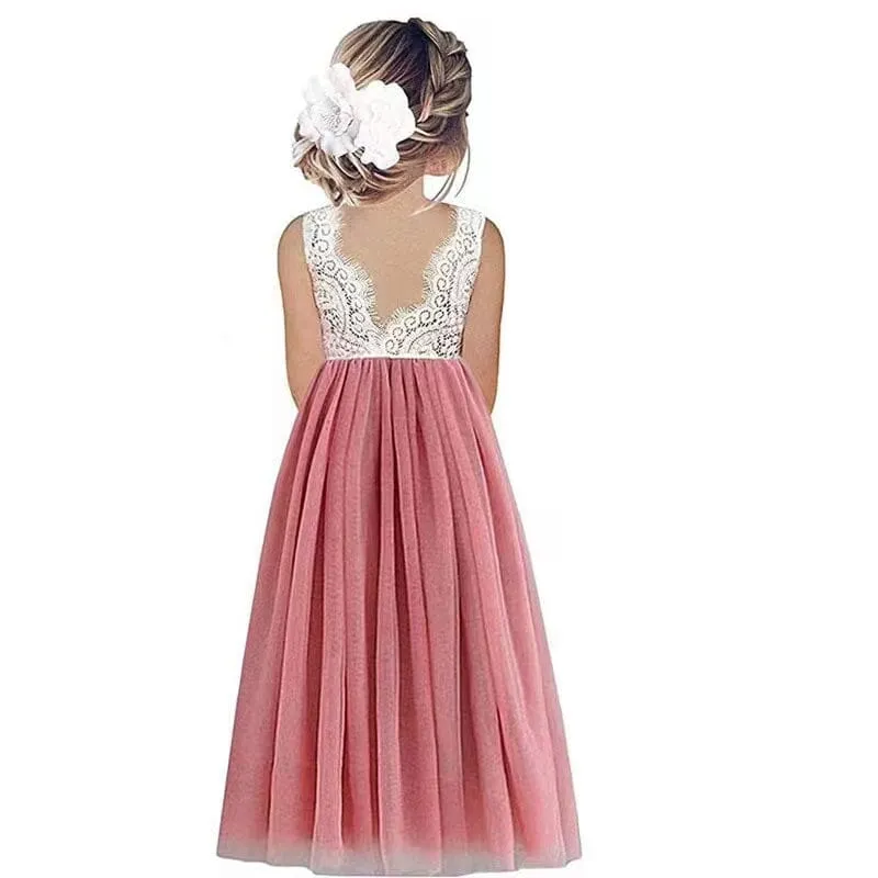Princess Lace Backless Tulle A-line Dress