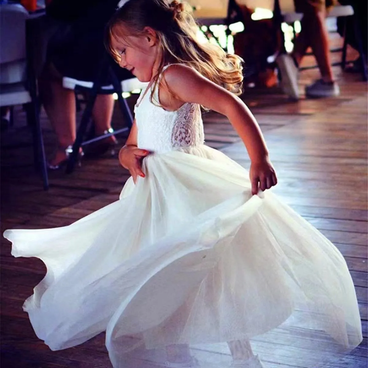 Princess Lace Backless Tulle A-line Dress