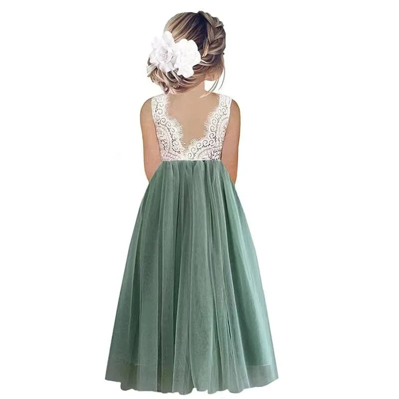 Princess Lace Backless Tulle A-line Dress